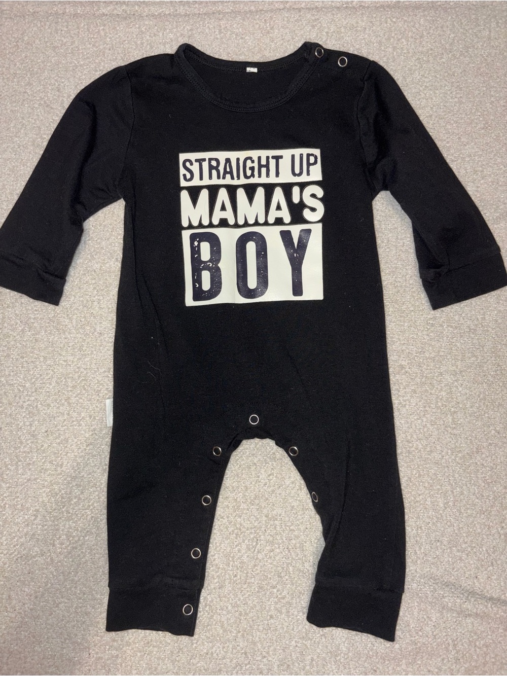 Black 'Straight Up Mama's Boy' Baby Romper